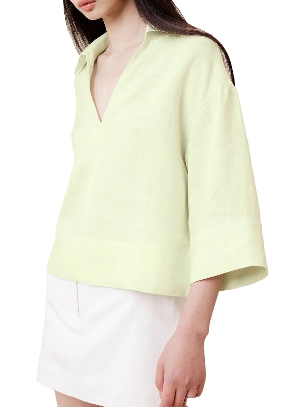 Banana Republic yellow-green
European linen polo shirt with a V-neck.